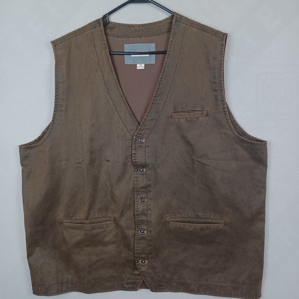 32 Bar Blues Mens XXL Brown Western Vest Cotton Blend Button Front Ranch Work